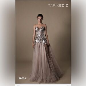 Tarik Ediz Metallic Sequin Dress in Silver and Gold 96039